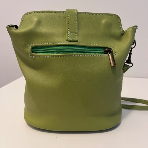 Borse In Pelle 🇮🇹 Italy Genuine Leather Small Crossbody Bag Purse Lime Green - Picture 7 of 14